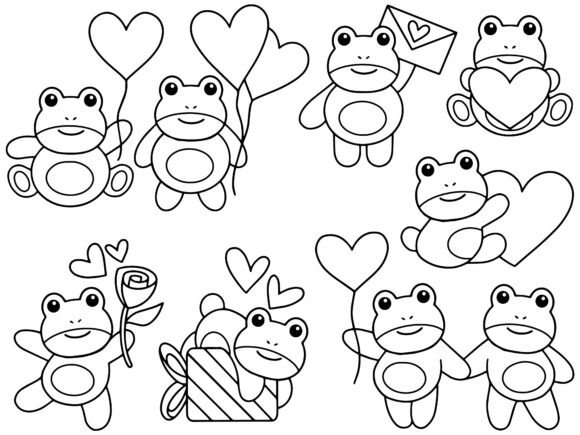 Download Valentine Day Frog Cartoon Line Art - Premium Resources