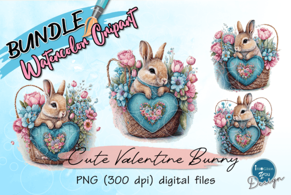 Download Cute Valentine Bunny Watercolor Bundle - Premium Resources